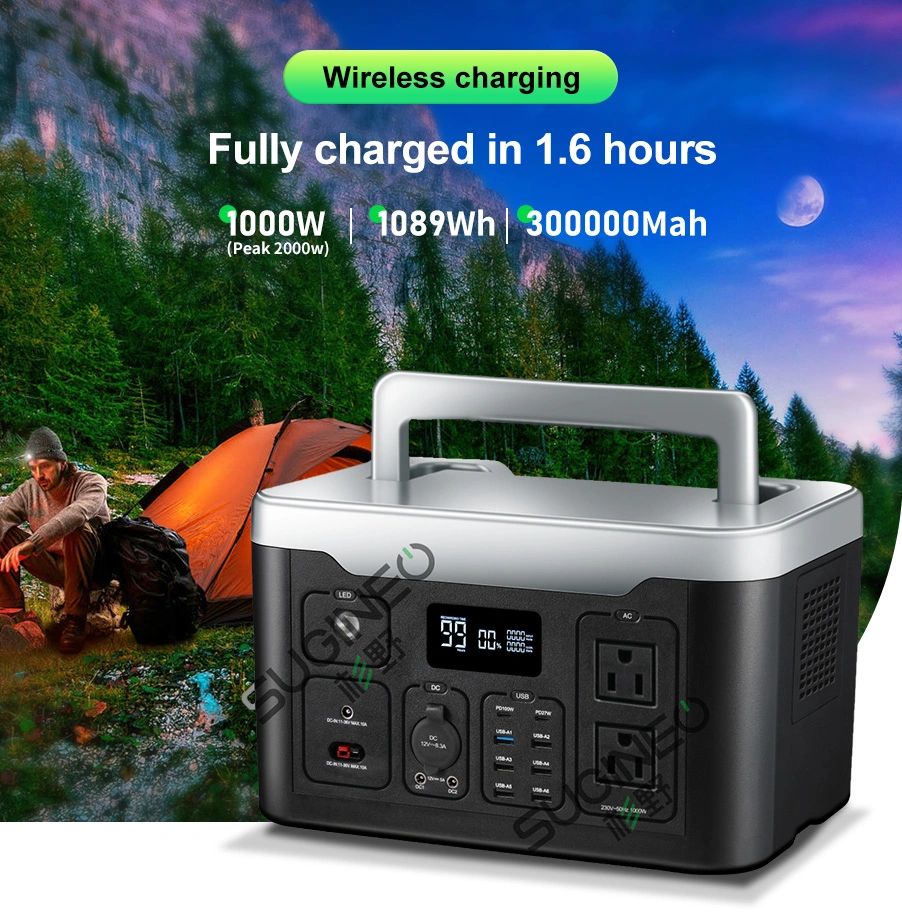 Sugineo 1000W 1089wh 300000mAh Ternary 21700 Lithium Battery 240V/50Hz Pd100W Pd27W Wireless Charger Max 15W Portable Power Station with Fast Charging USB QC3.0