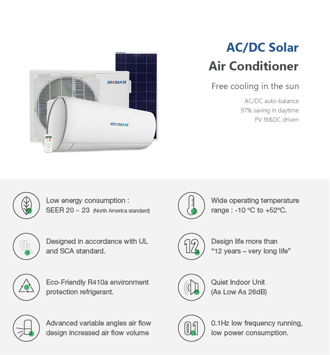 Acdc Hybrid Solar Inverter Air Conditioner 100% Solar Generated off-Grid