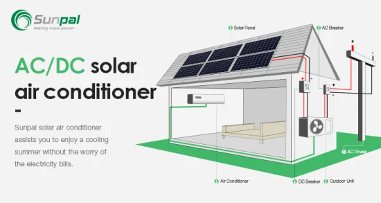 Sunpal Solar Air Conditioner Acdc Panel solar híbrido Powered Inverter PV Sistema de aire acondicionado de energía renovable directa
